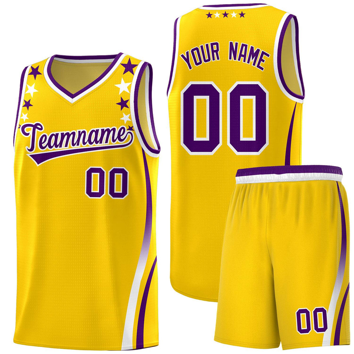 Custom Gold Shoulders Star Pattern Side Color Block Sports Uniform Basketball Jersey