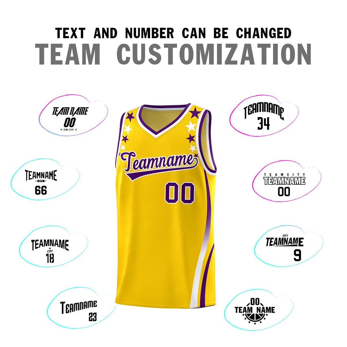 Custom Gold Shoulders Star Pattern Side Color Block Sports Uniform Basketball Jersey