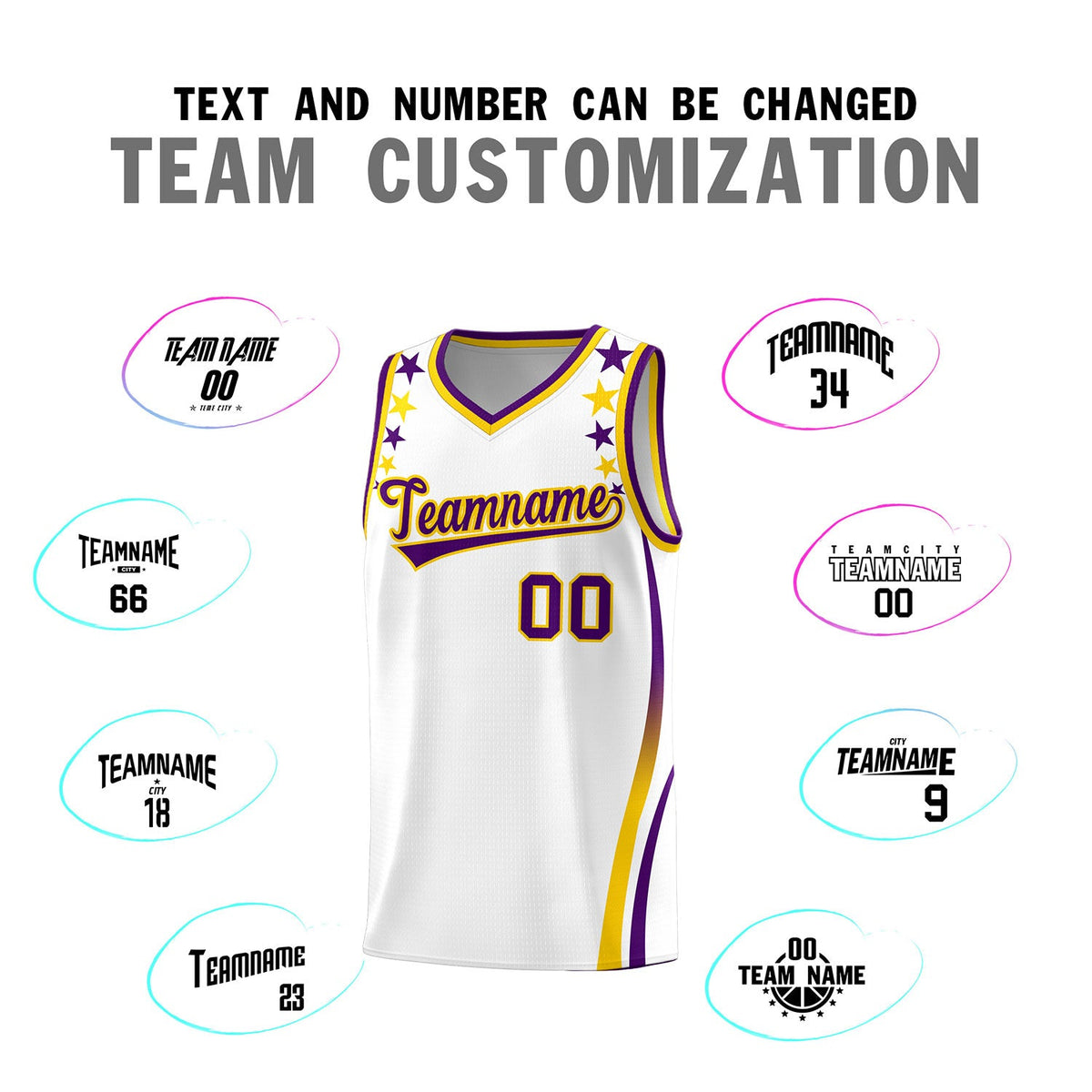 Custom White Shoulders Star Pattern Side Color Block Sports Uniform Basketball Jersey