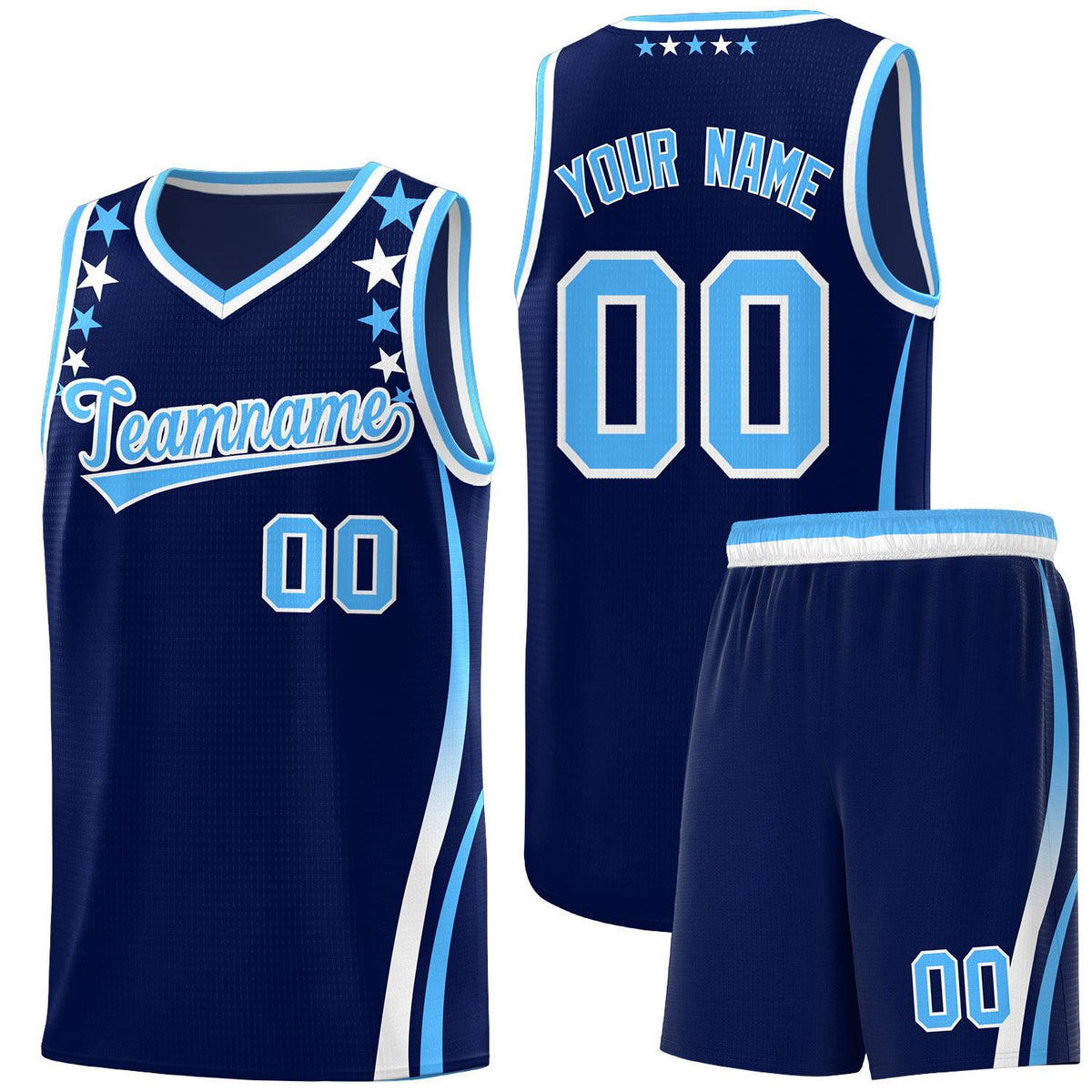 Custom Navy Shoulders Star Pattern Side Color Block Sports Uniform Basketball Jersey