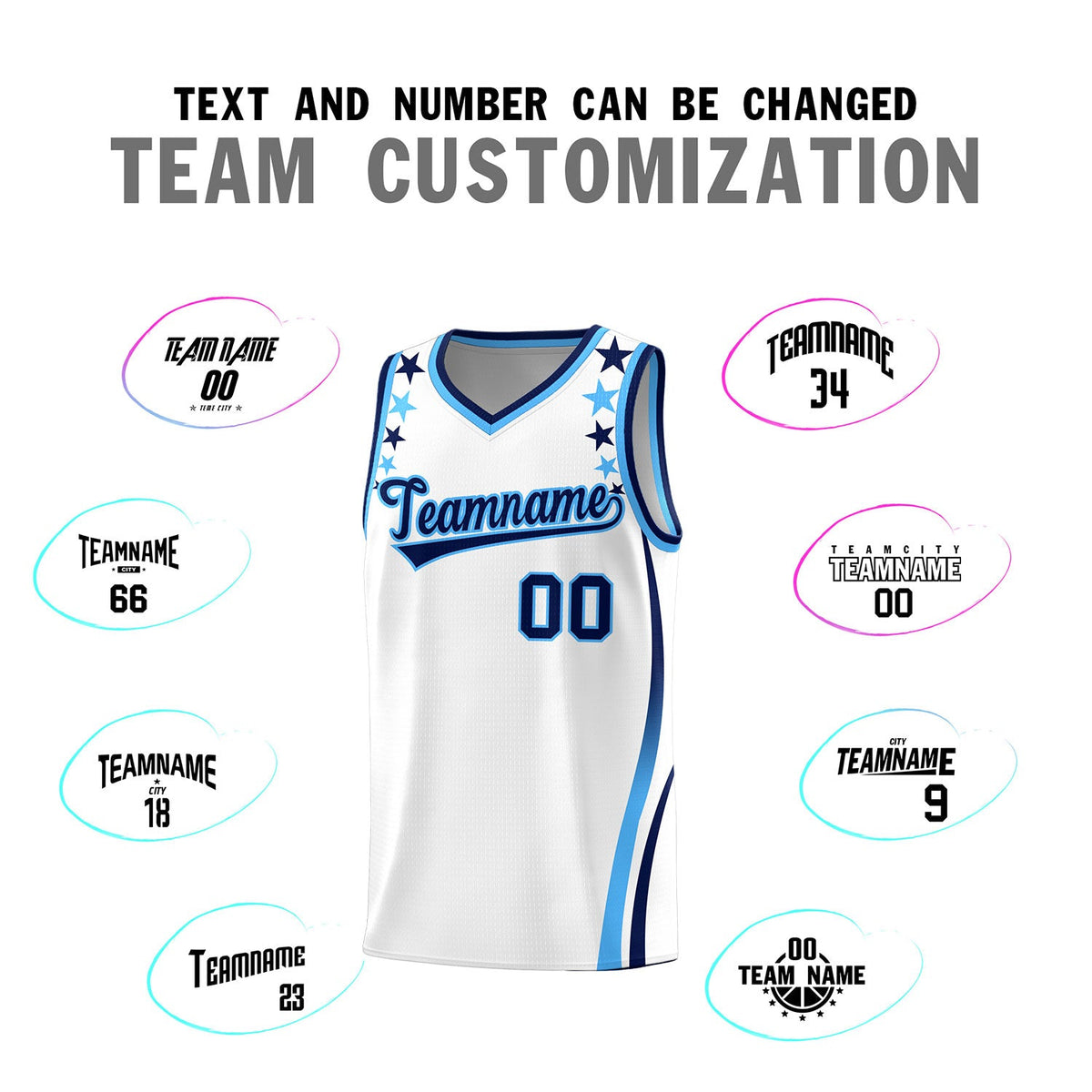 Custom White Shoulders Star Pattern Side Color Block Sports Uniform Basketball Jersey
