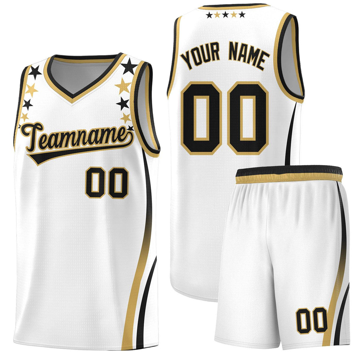 Custom White Shoulders Star Pattern Side Color Block Sports Uniform Basketball Jersey