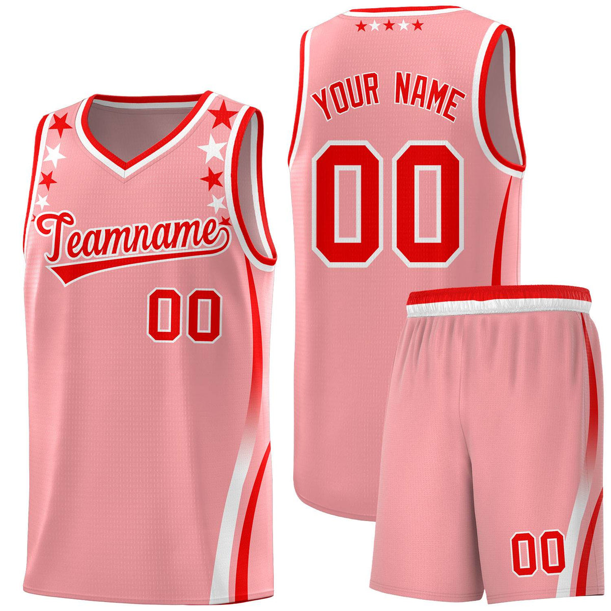 Custom Pink Shoulders Star Pattern Side Color Block Sports Uniform Basketball Jersey