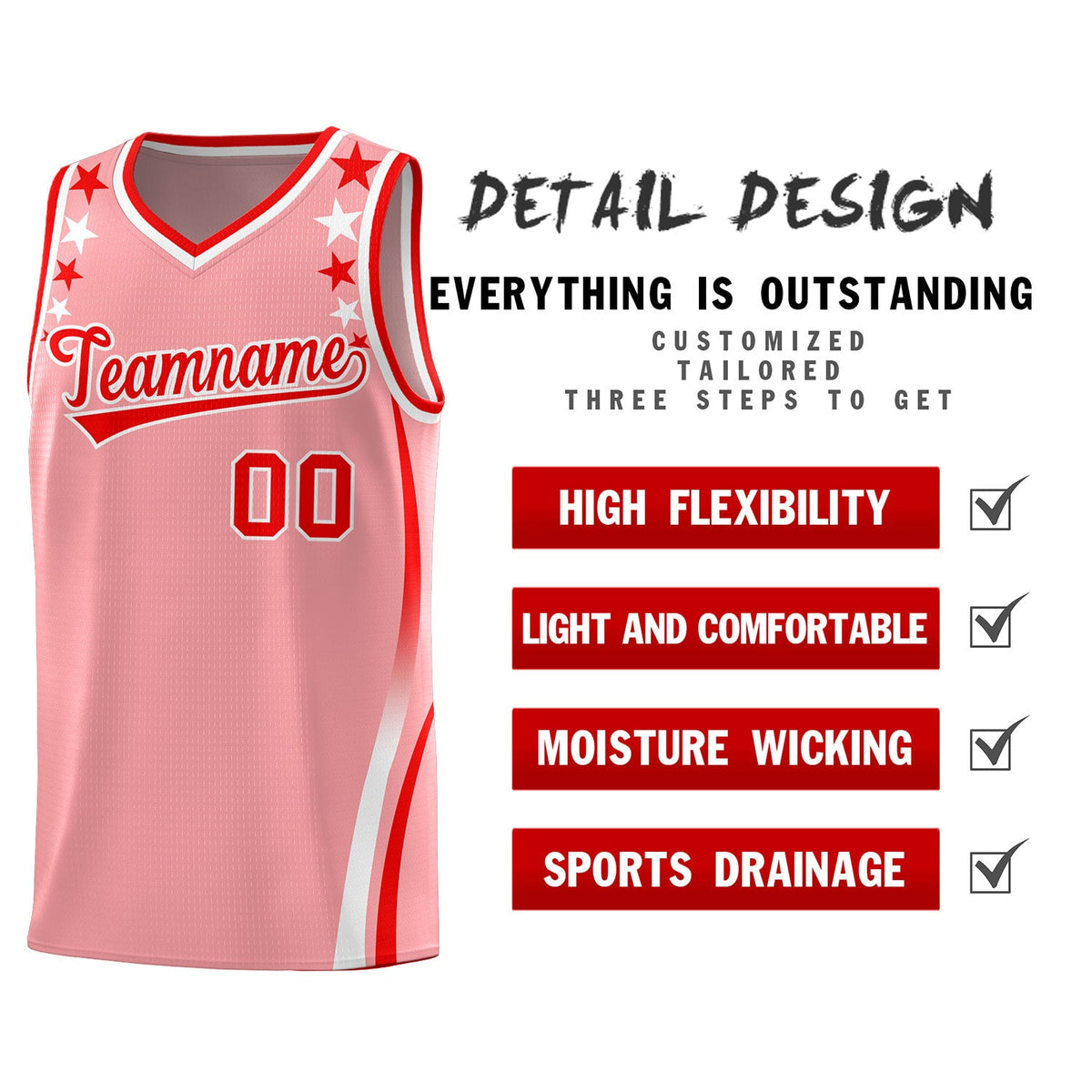 Custom Pink Shoulders Star Pattern Side Color Block Sports Uniform Basketball Jersey