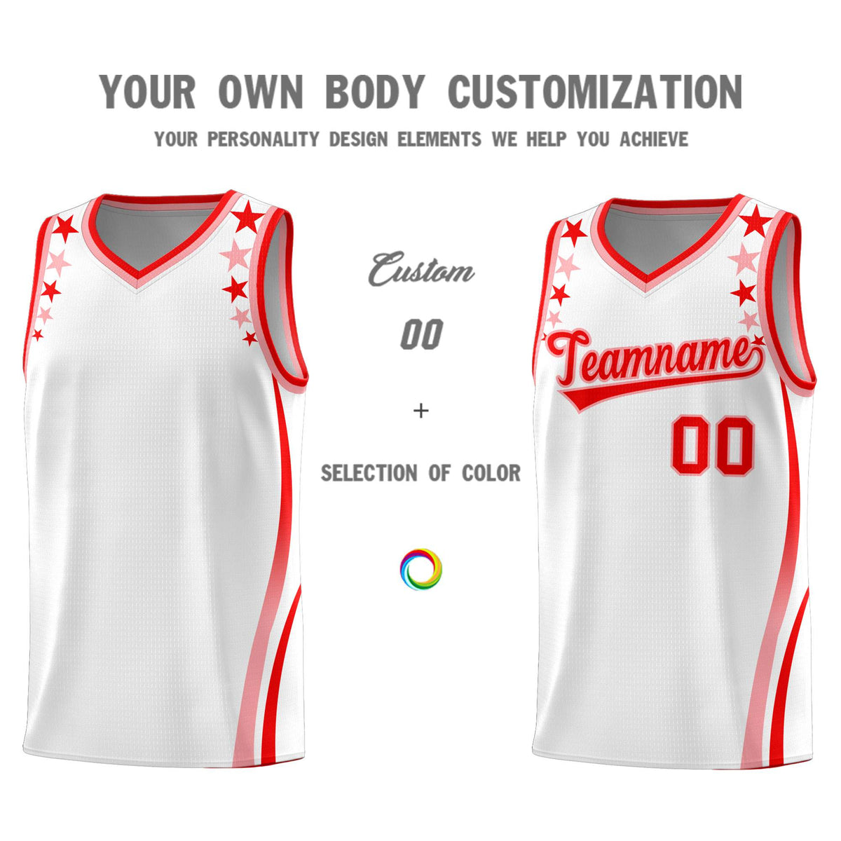 Custom White Shoulders Star Pattern Side Color Block Sports Uniform Basketball Jersey