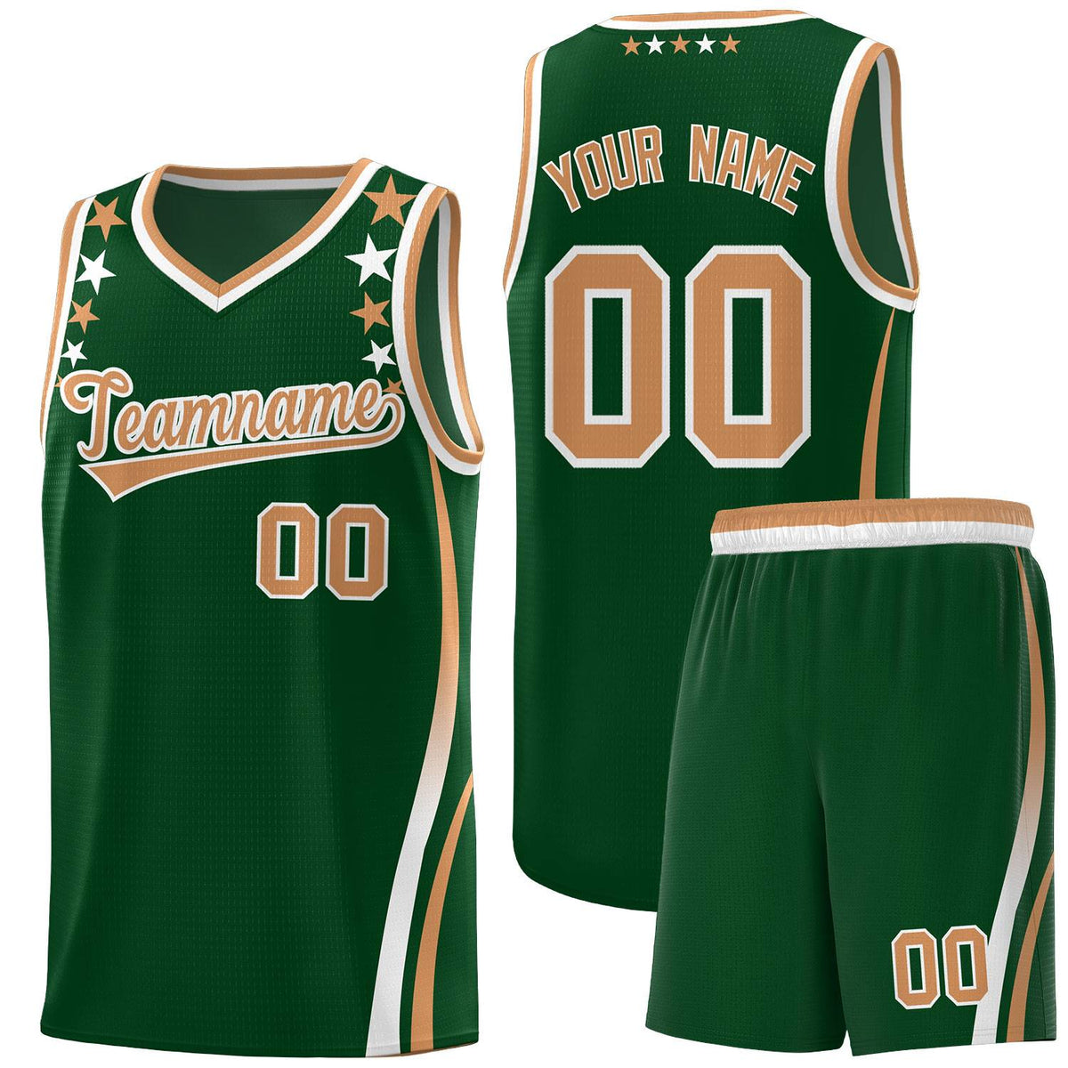 Custom Green Shoulders Star Pattern Side Color Block Sports Uniform Basketball Jersey