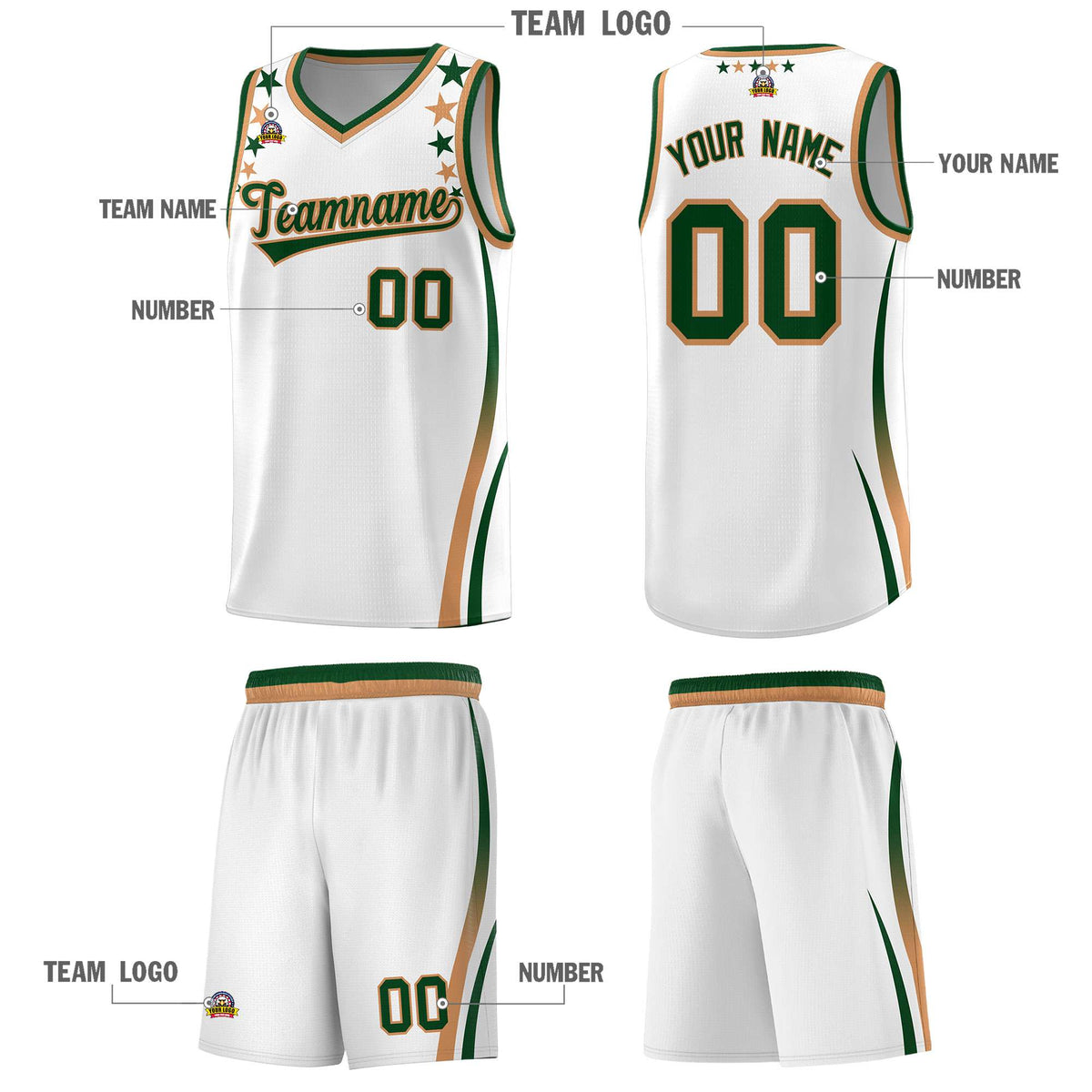 Custom White Shoulders Star Pattern Side Color Block Sports Uniform Basketball Jersey