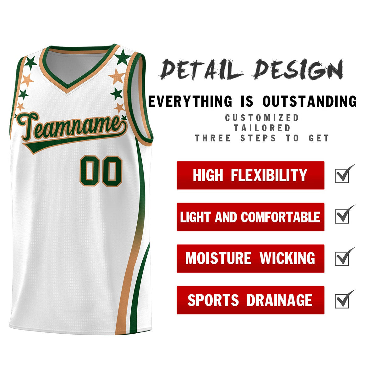 Custom White Shoulders Star Pattern Side Color Block Sports Uniform Basketball Jersey