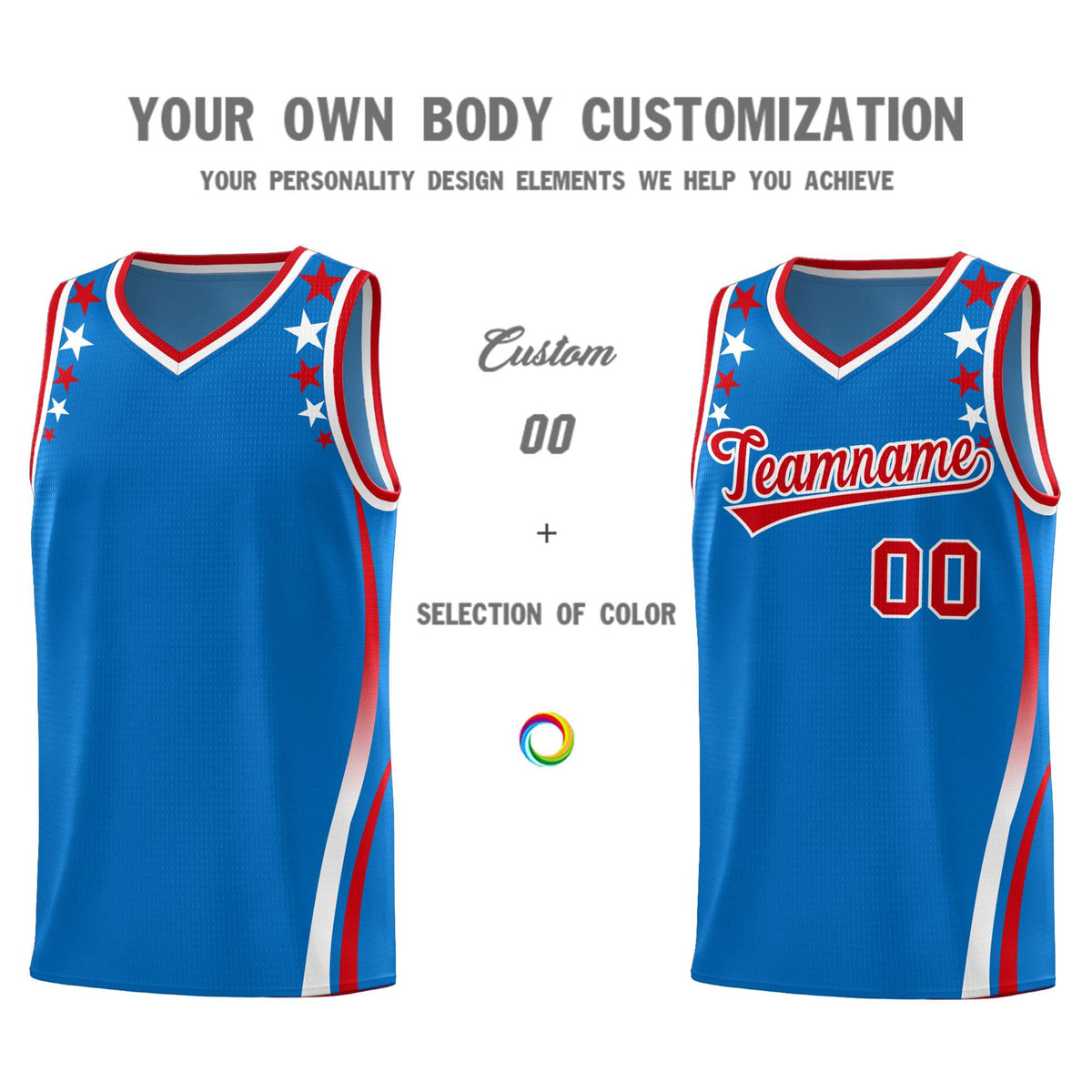 Custom Royal Shoulders Star Pattern Side Color Block Sports Uniform Basketball Jersey