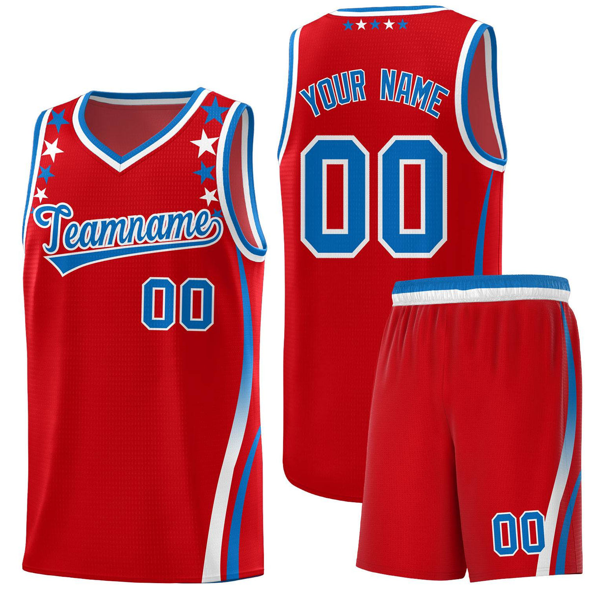 Custom Red Shoulders Star Pattern Side Color Block Sports Uniform Basketball Jersey
