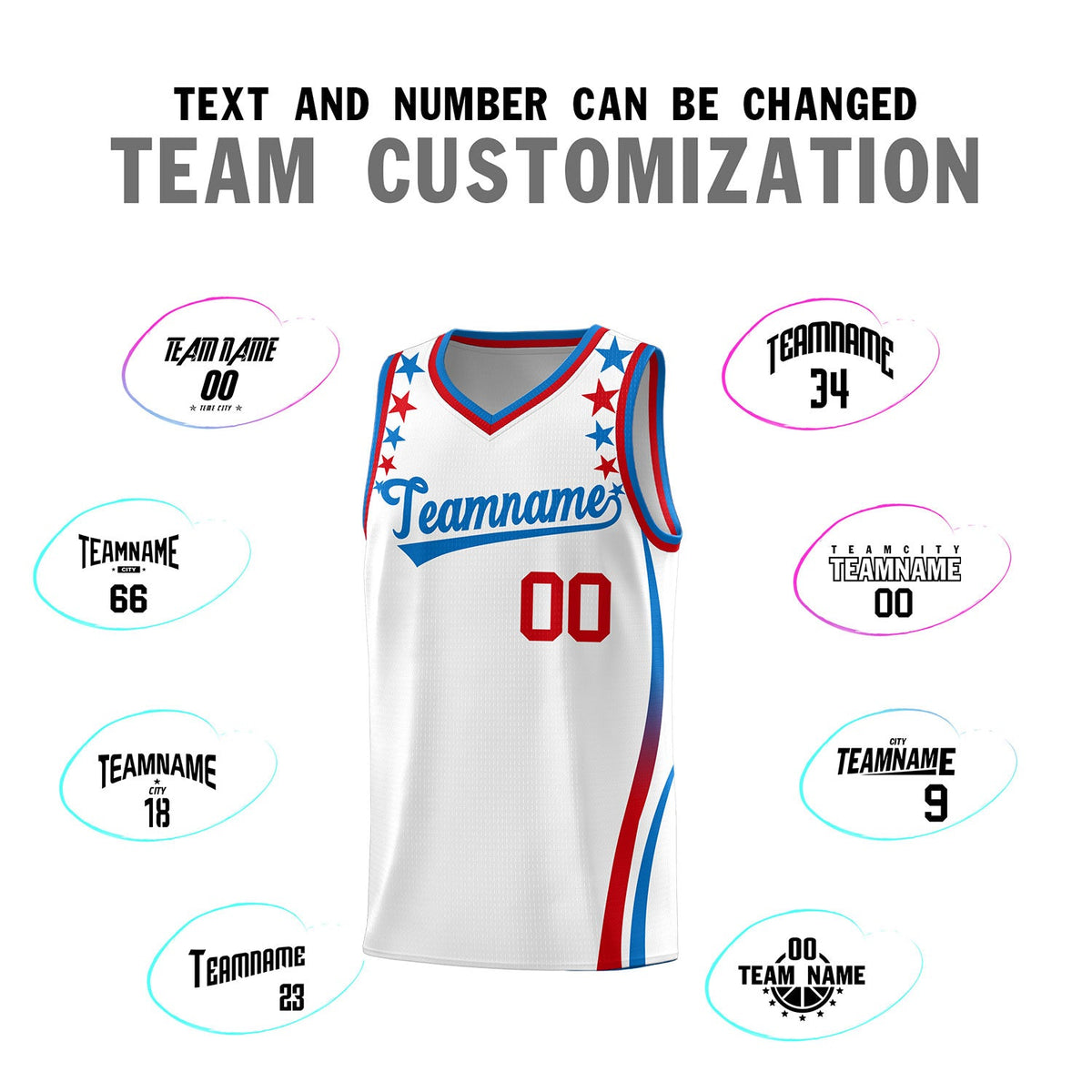 Custom White Shoulders Star Pattern Side Color Block Sports Uniform Basketball Jersey