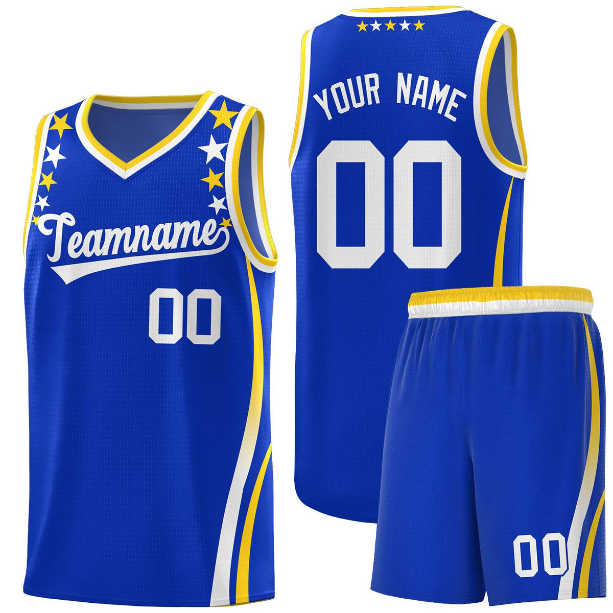 Custom Royal Shoulders Star Pattern Side Color Block Sports Uniform Basketball Jersey