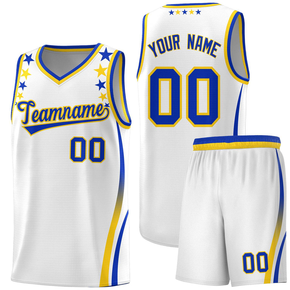 Custom White Shoulders Star Pattern Side Color Block Sports Uniform Basketball Jersey