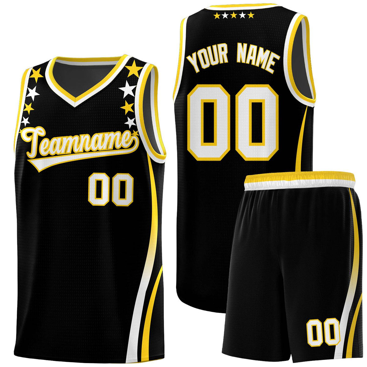 Custom Black Shoulders Star Pattern Side Color Block Sports Uniform Basketball Jersey