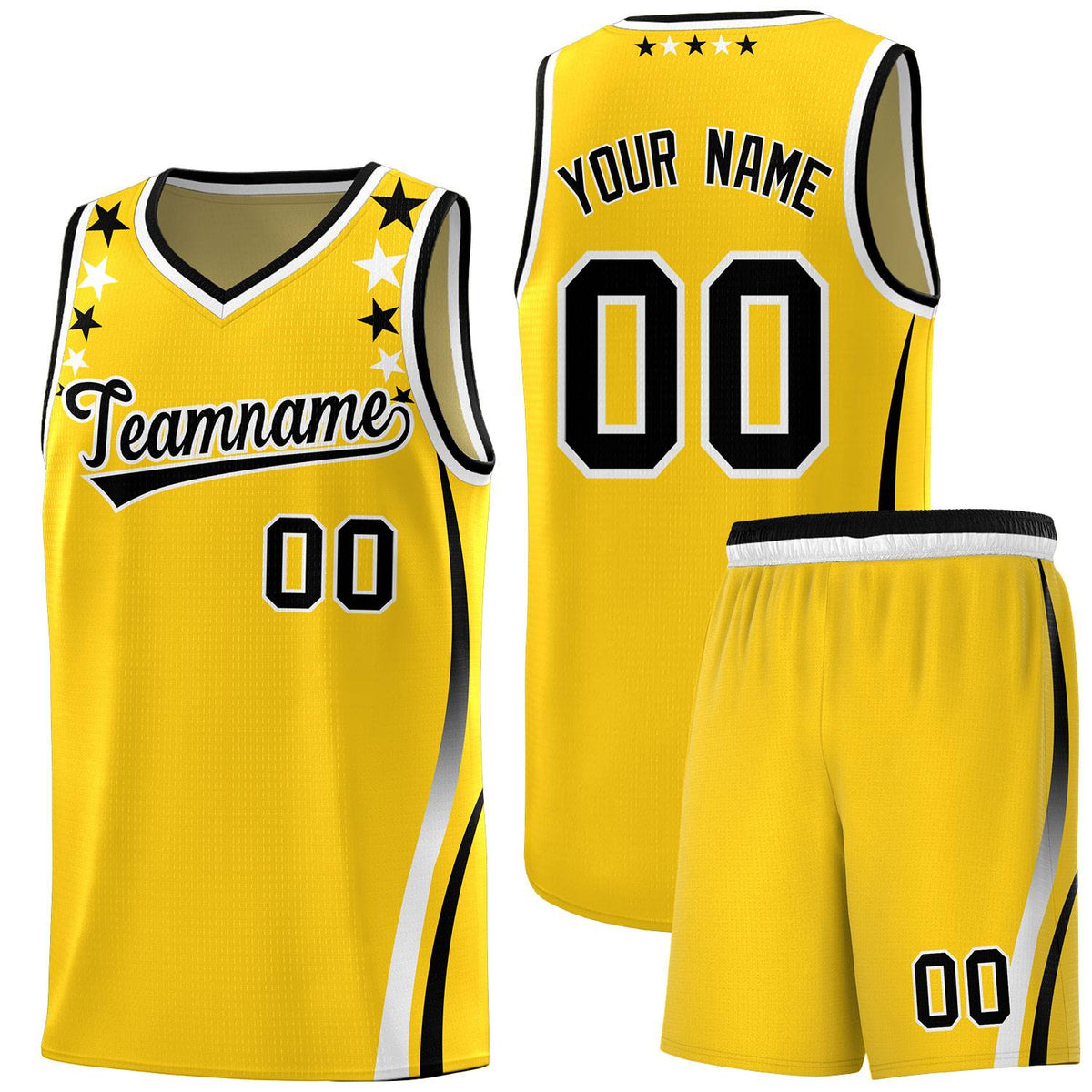 Custom Gold Shoulders Star Pattern Side Color Block Sports Uniform Basketball Jersey