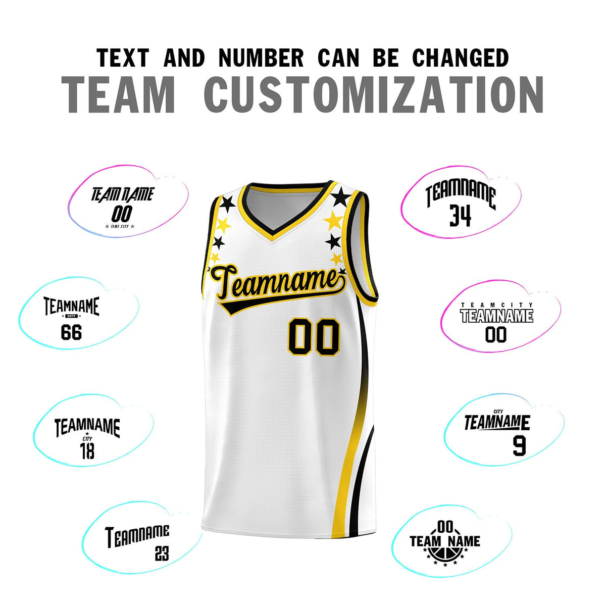 Custom White Shoulders Star Pattern Side Color Block Sports Uniform Basketball Jersey