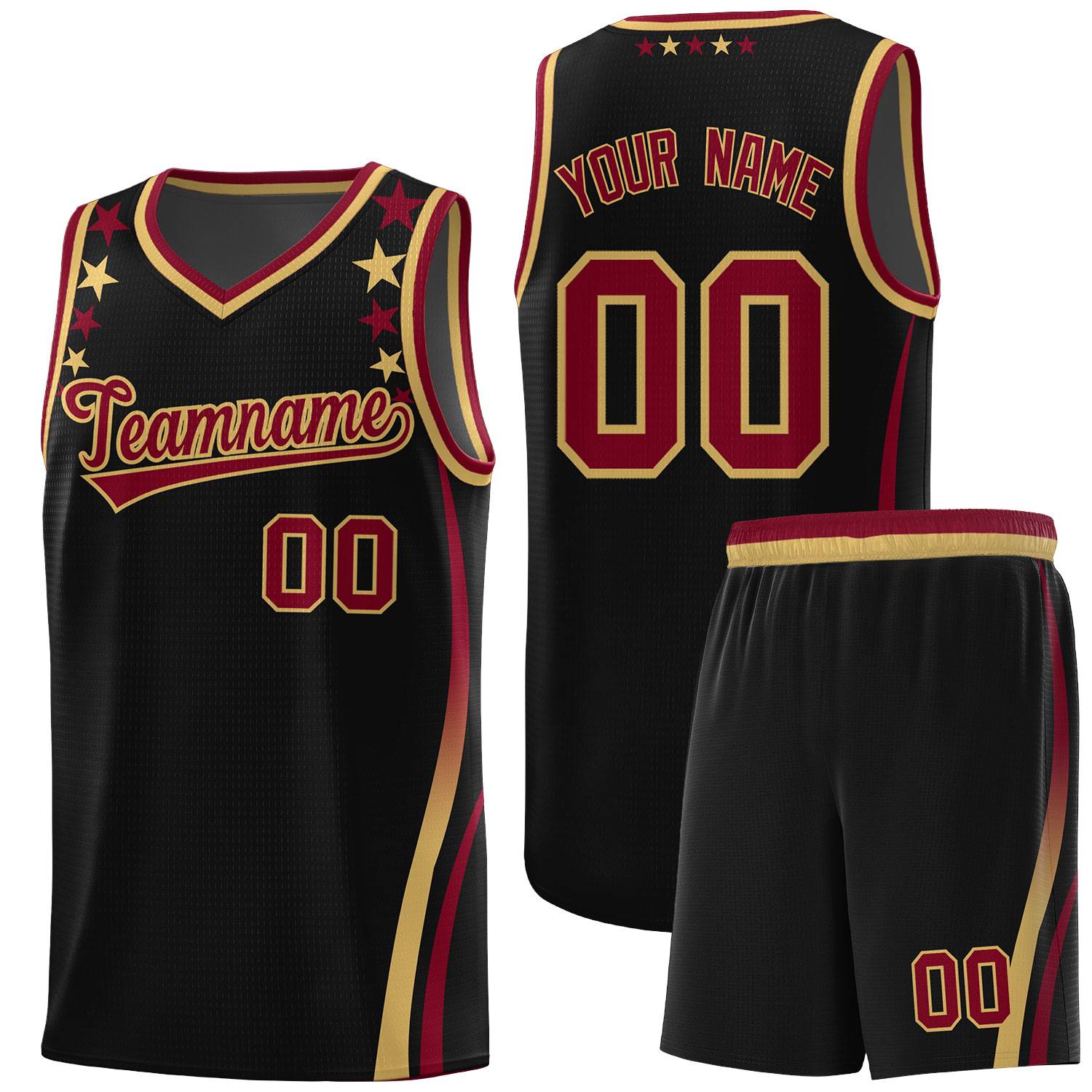 Custom Black Shoulders Star Pattern Side Color Block Sports Uniform Basketball Jersey