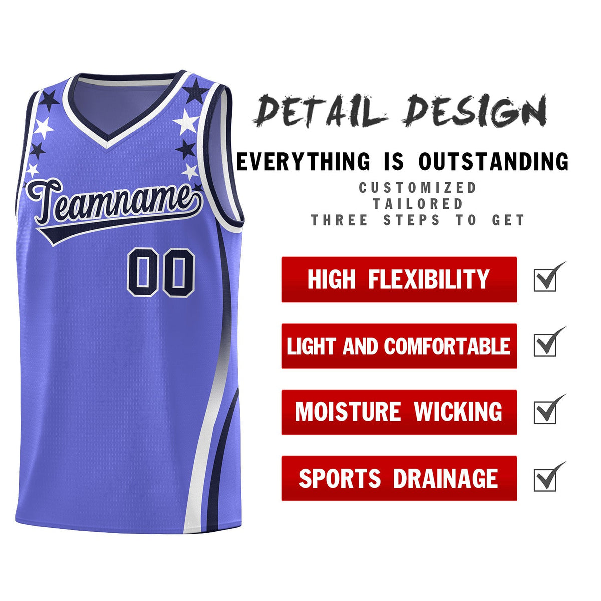 Custom Purple Shoulders Star Pattern Side Color Block Sports Uniform Basketball Jersey