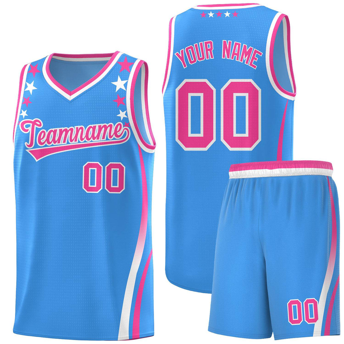 Custom Light Blue Shoulders Star Pattern Side Color Block Sports Uniform Basketball Jersey