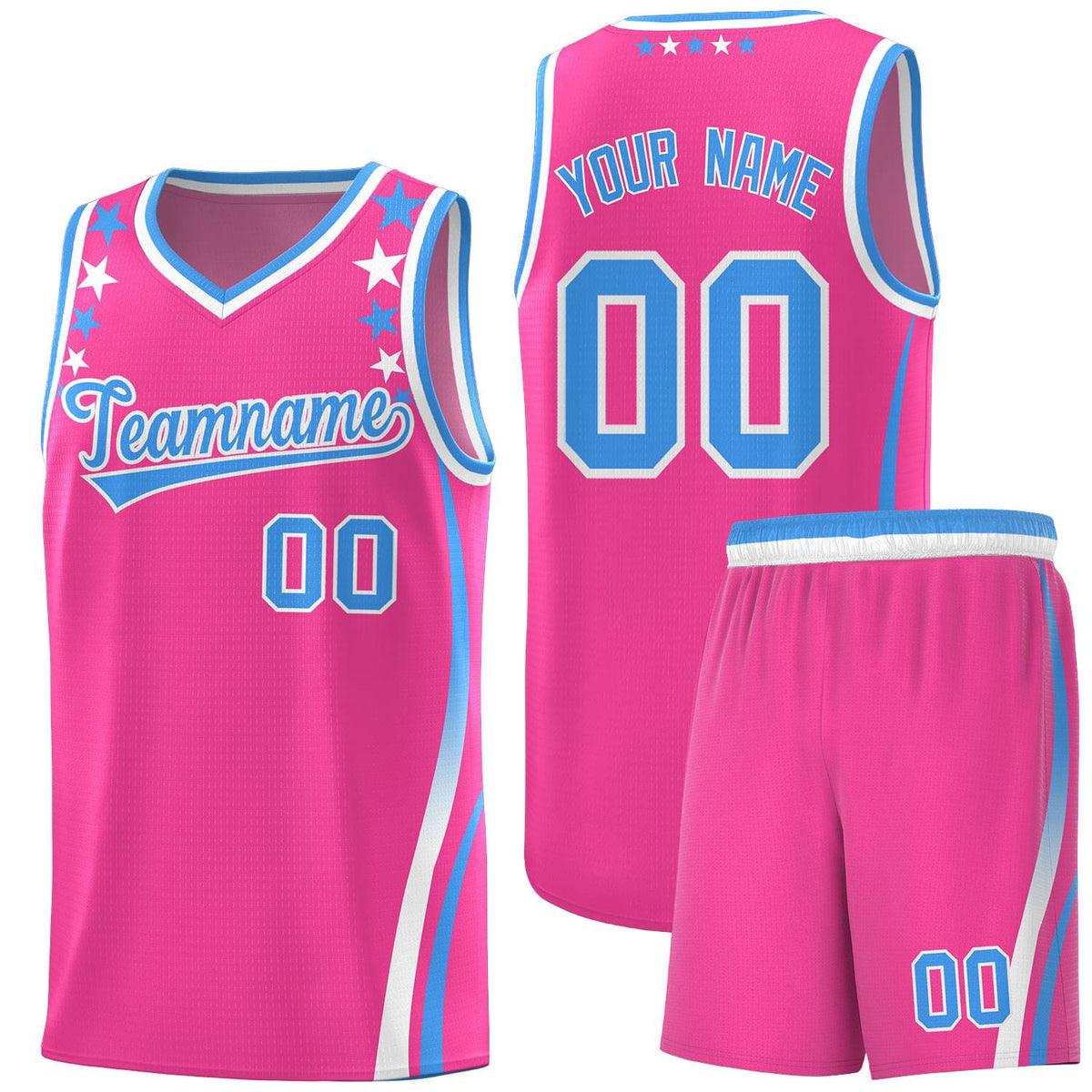Custom Pink Shoulders Star Pattern Side Color Block Sports Uniform Basketball Jersey