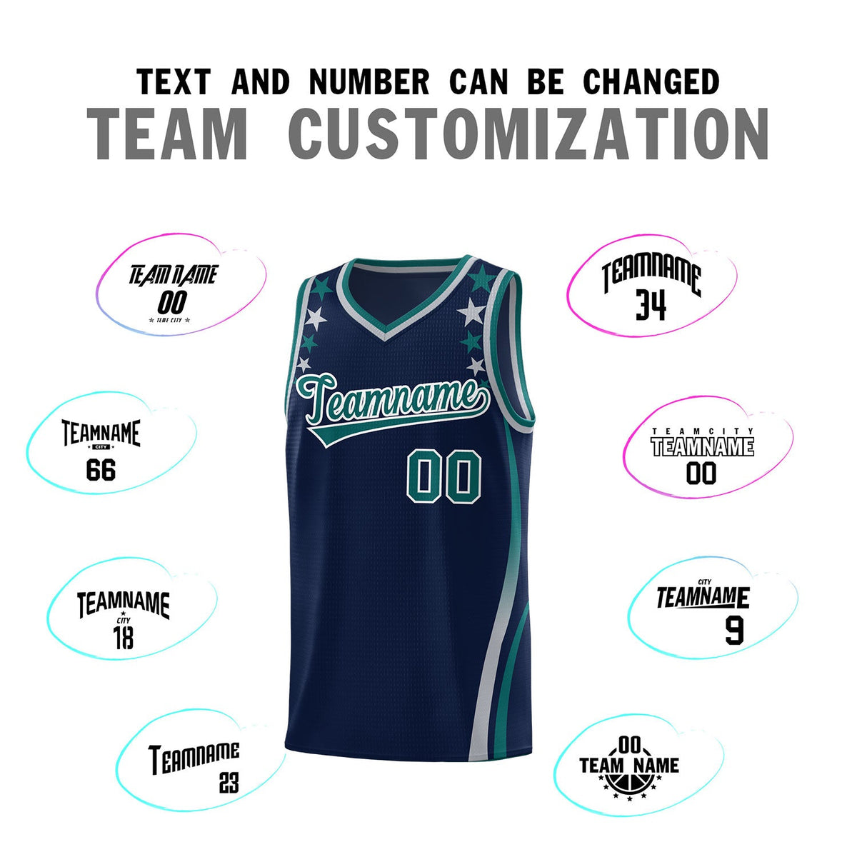 Custom Navy Shoulders Star Pattern Side Color Block Sports Uniform Basketball Jersey