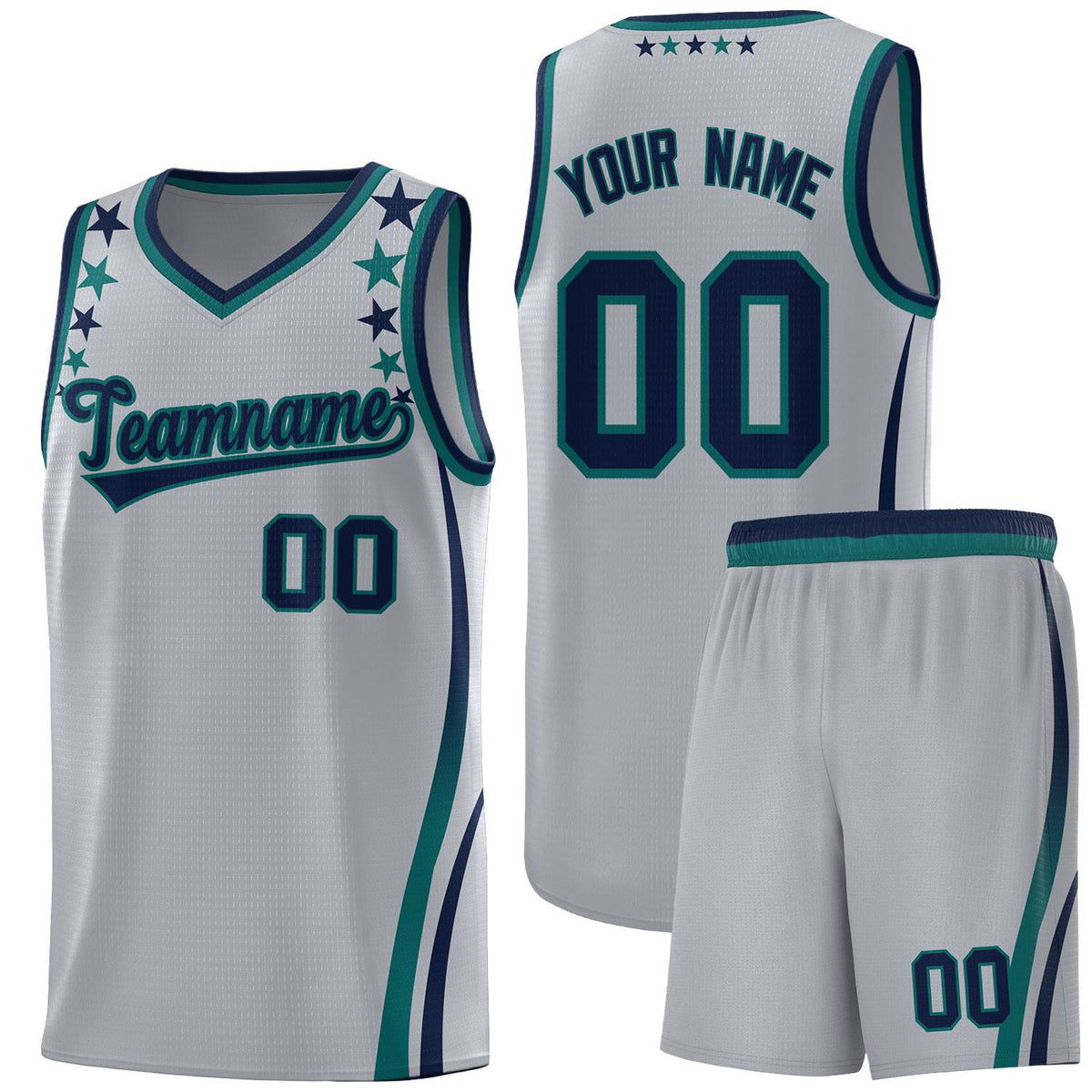 Custom Gray Shoulders Star Pattern Side Color Block Sports Uniform Basketball Jersey