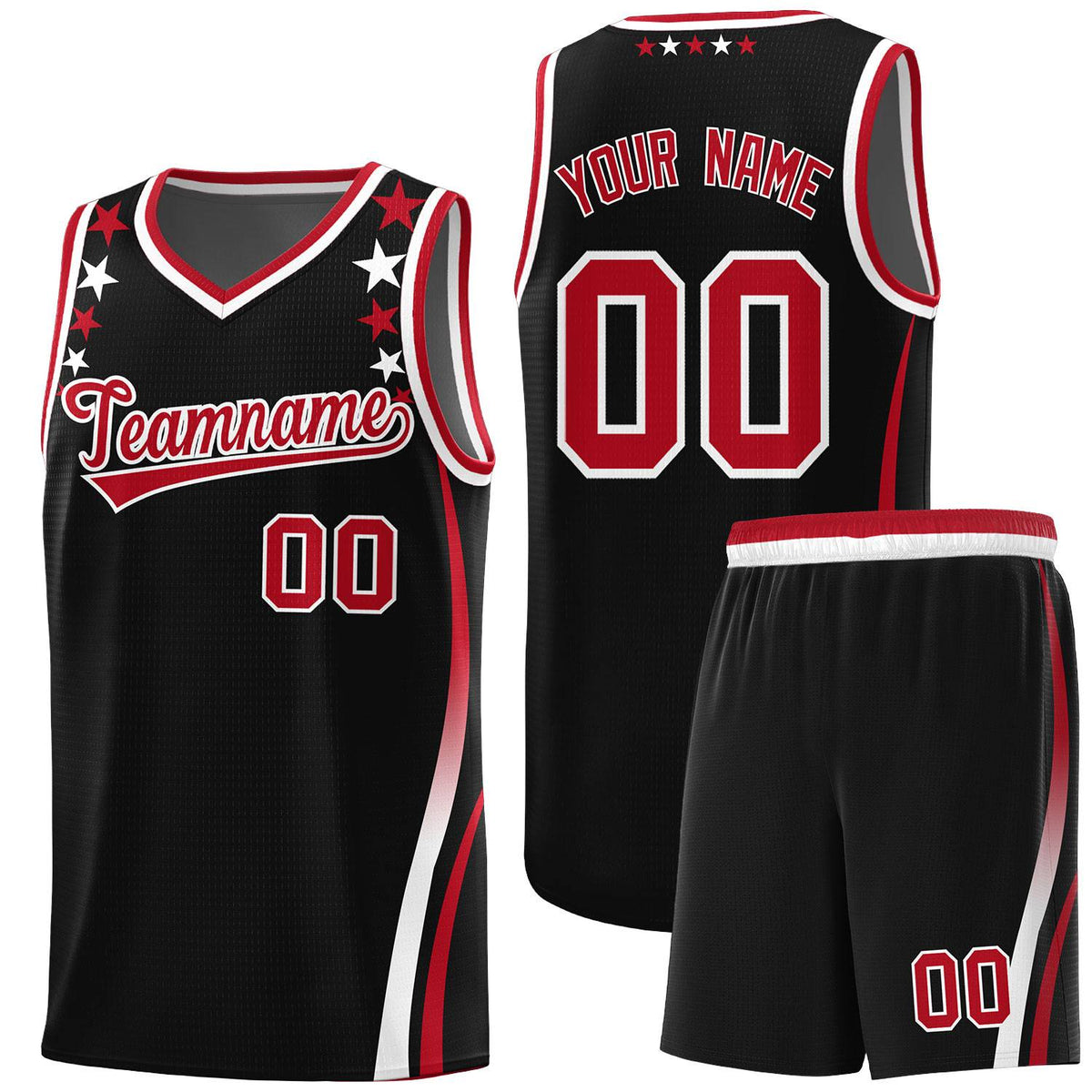 Custom Black Shoulders Star Pattern Side Color Block Sports Uniform Basketball Jersey
