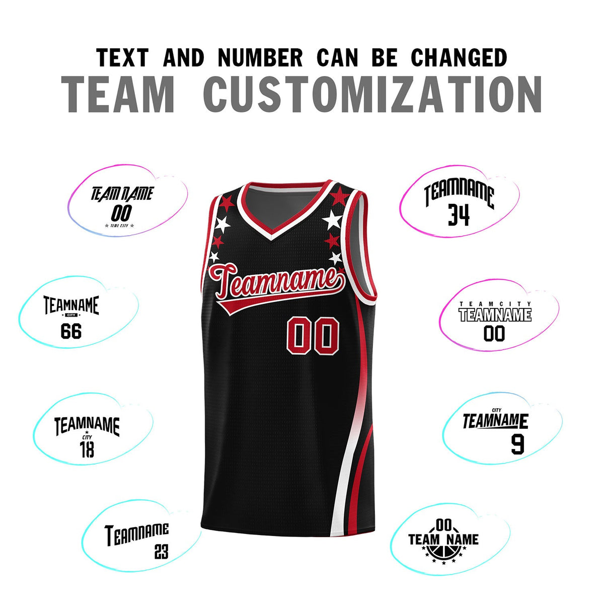 Custom Black Shoulders Star Pattern Side Color Block Sports Uniform Basketball Jersey
