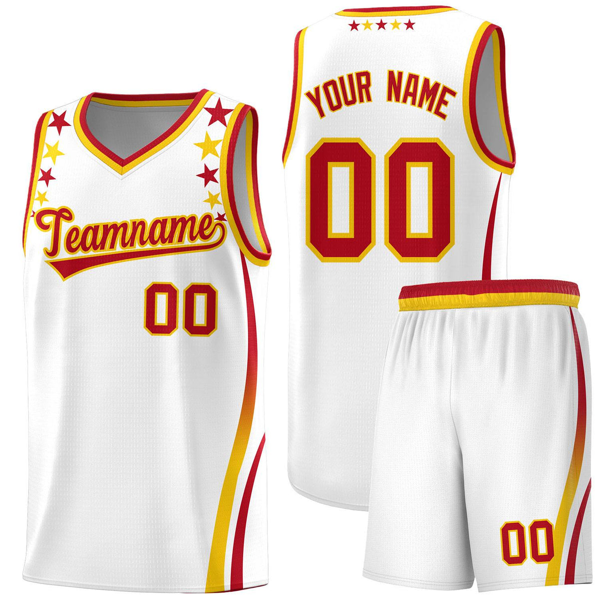 Custom White Shoulders Star Pattern Side Color Block Sports Uniform Basketball Jersey