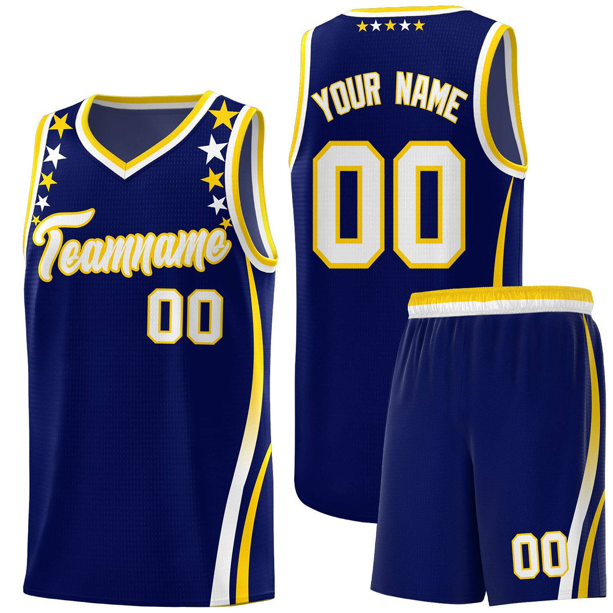 Custom Navy Shoulders Star Pattern Side Color Block Sports Uniform Basketball Jersey