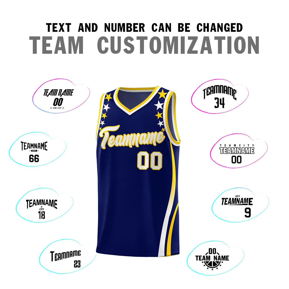 Custom Navy Shoulders Star Pattern Side Color Block Sports Uniform Basketball Jersey