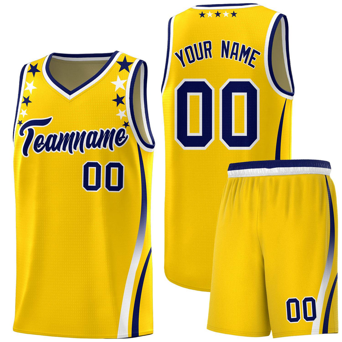 Custom Gold Shoulders Star Pattern Side Color Block Sports Uniform Basketball Jersey