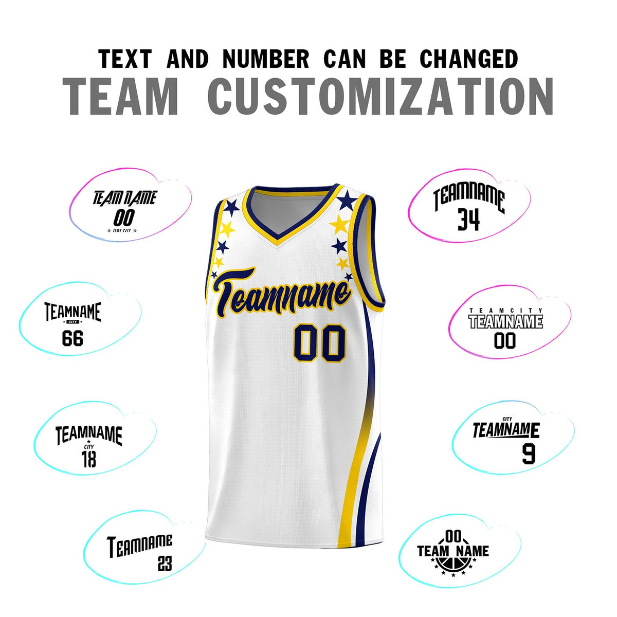 Custom White Shoulders Star Pattern Side Color Block Sports Uniform Basketball Jersey