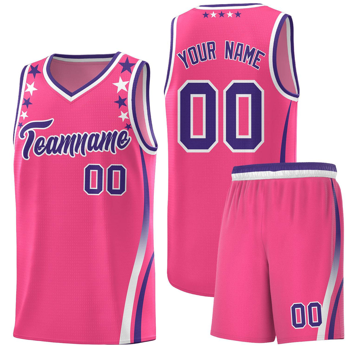 Custom Pink Shoulders Star Pattern Side Color Block Sports Uniform Basketball Jersey