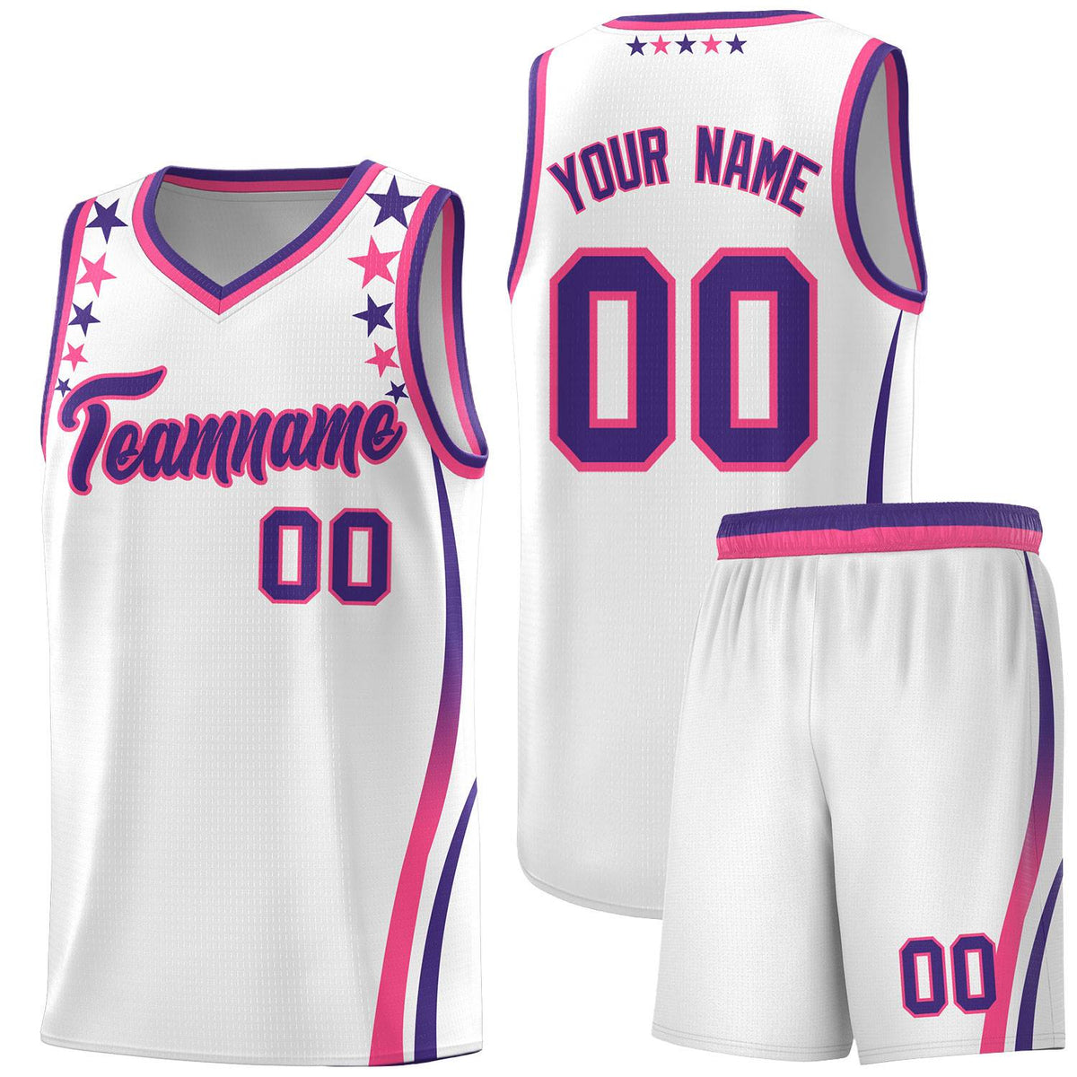 Custom White Shoulders Star Pattern Side Color Block Sports Uniform Basketball Jersey