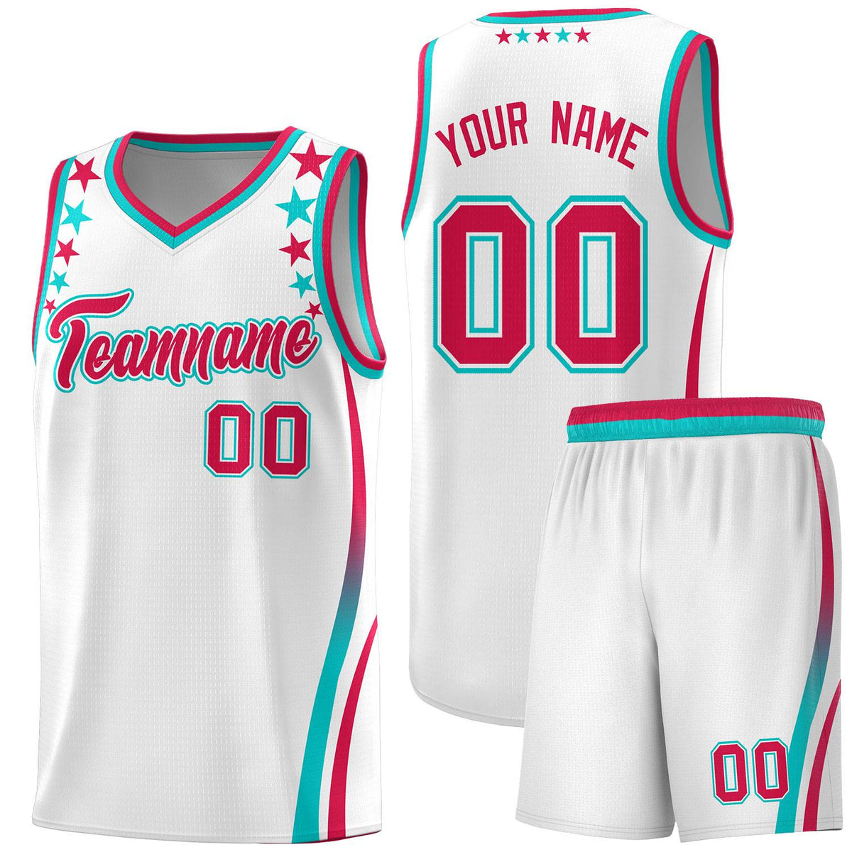 Custom White Shoulders Star Pattern Side Color Block Sports Uniform Basketball Jersey