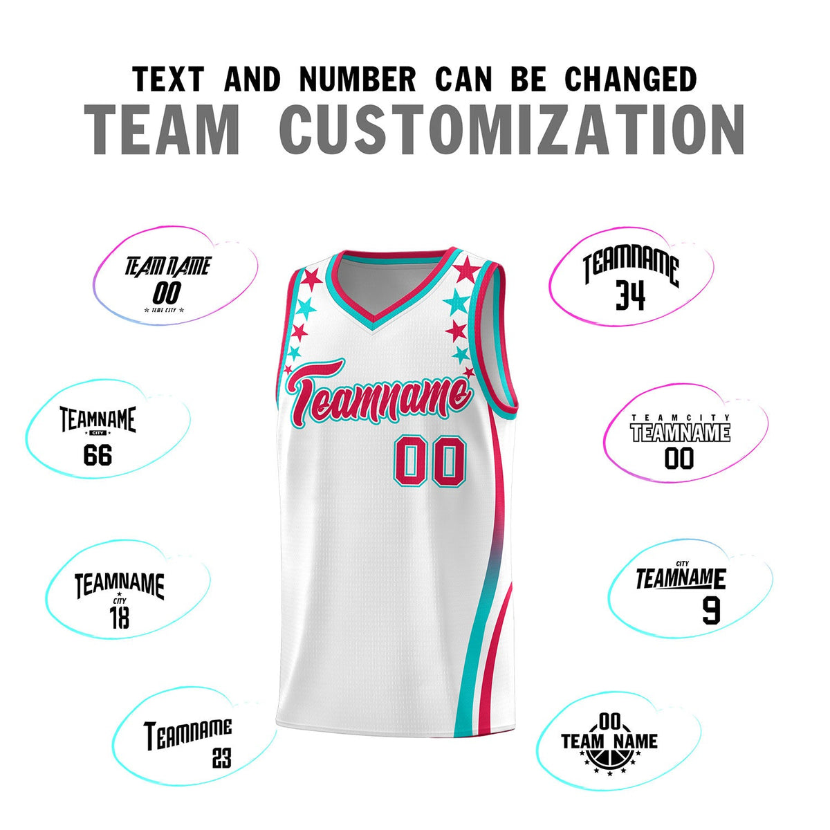 Custom White Shoulders Star Pattern Side Color Block Sports Uniform Basketball Jersey