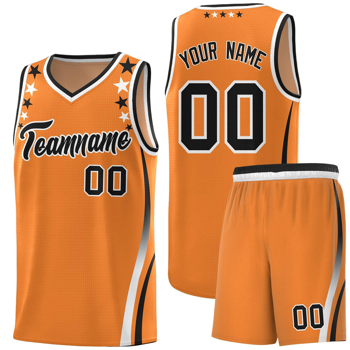 Custom Orange Shoulders Star Pattern Side Color Block Sports Uniform Basketball Jersey