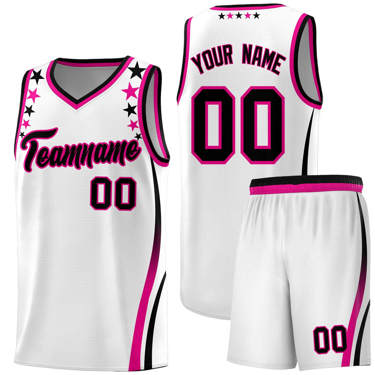 Custom White Shoulders Star Pattern Side Color Block Sports Uniform Basketball Jersey