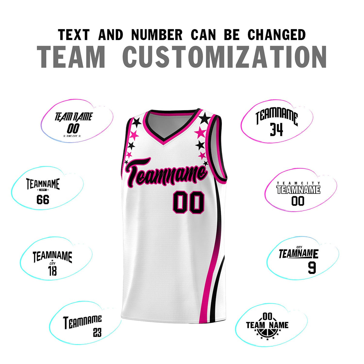 Custom White Shoulders Star Pattern Side Color Block Sports Uniform Basketball Jersey