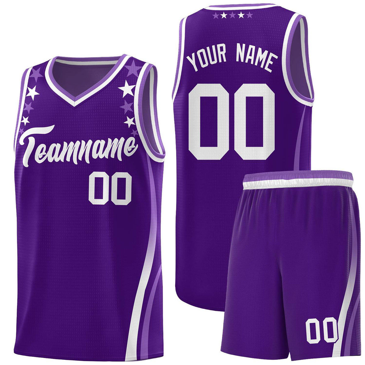 Custom Purple Shoulders Star Pattern Side Color Block Sports Uniform Basketball Jersey