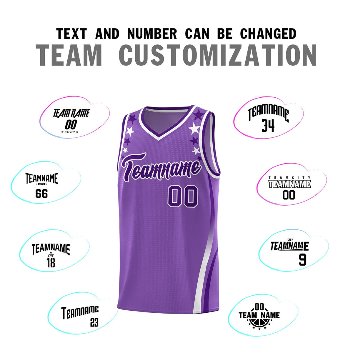 Custom Light Purple Shoulders Star Pattern Side Color Block Sports Uniform Basketball Jersey