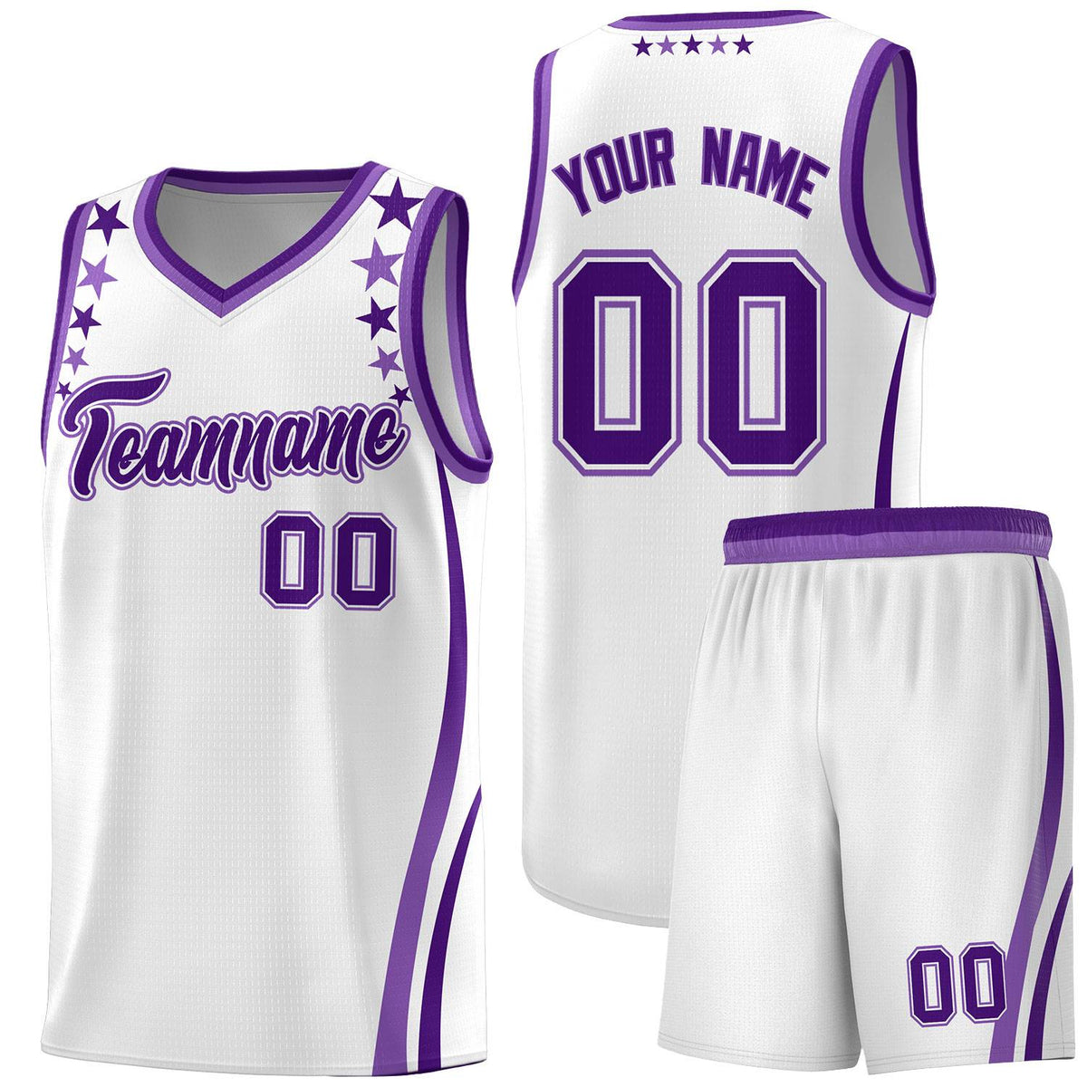 Custom White Shoulders Star Pattern Side Color Block Sports Uniform Basketball Jersey