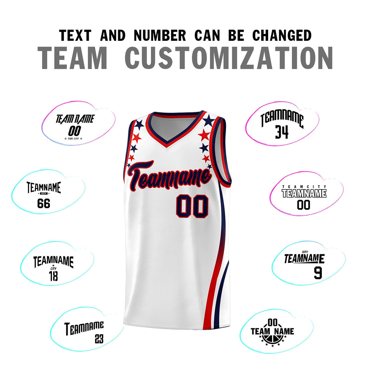 Custom White Shoulders Star Pattern Side Color Block Sports Uniform Basketball Jersey