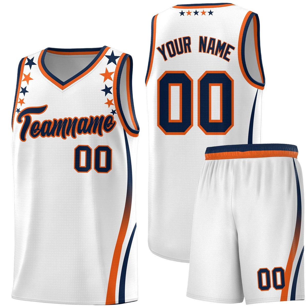 Custom White Shoulders Star Pattern Side Color Block Sports Uniform Basketball Jersey