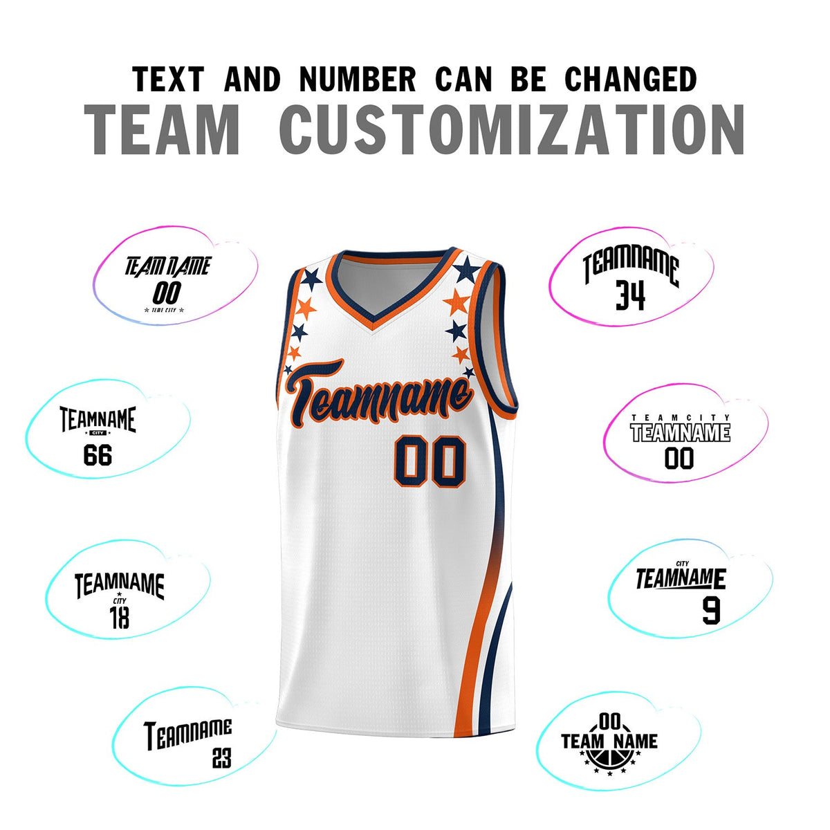 Custom White Shoulders Star Pattern Side Color Block Sports Uniform Basketball Jersey