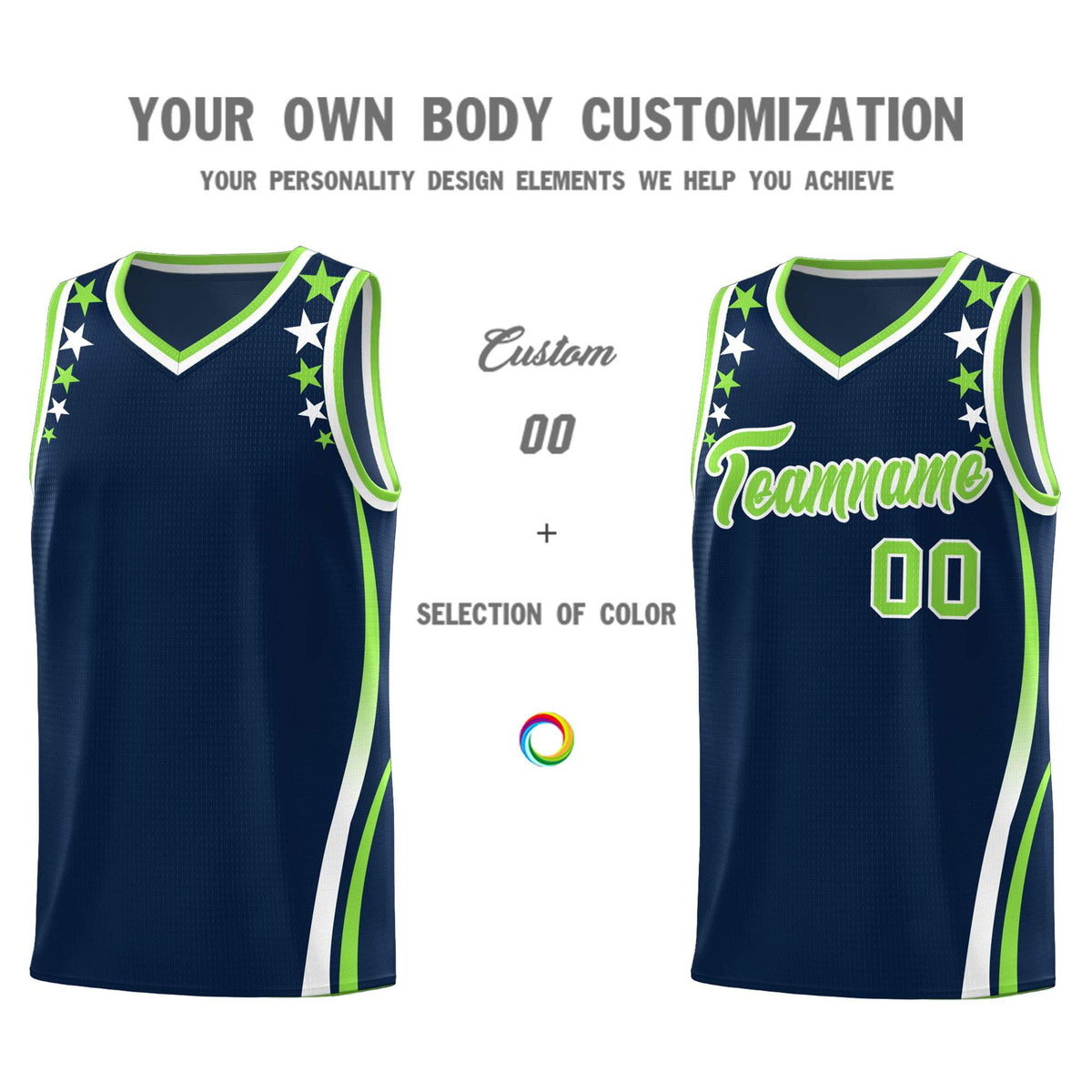 Custom Navy Shoulders Star Pattern Side Color Block Sports Uniform Basketball Jersey