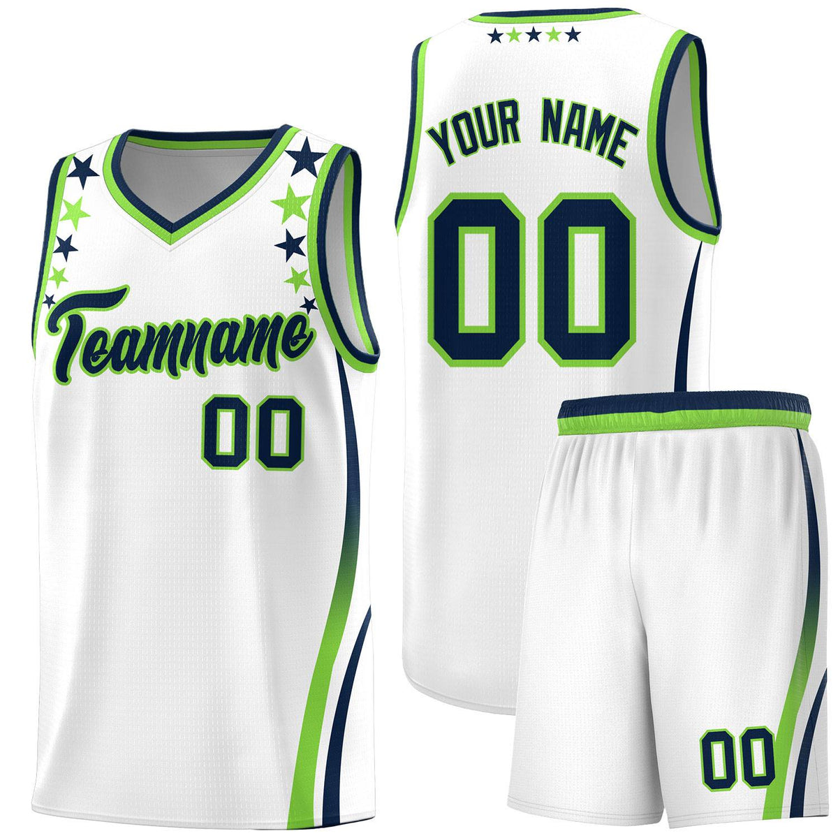 Custom White Shoulders Star Pattern Side Color Block Sports Uniform Basketball Jersey
