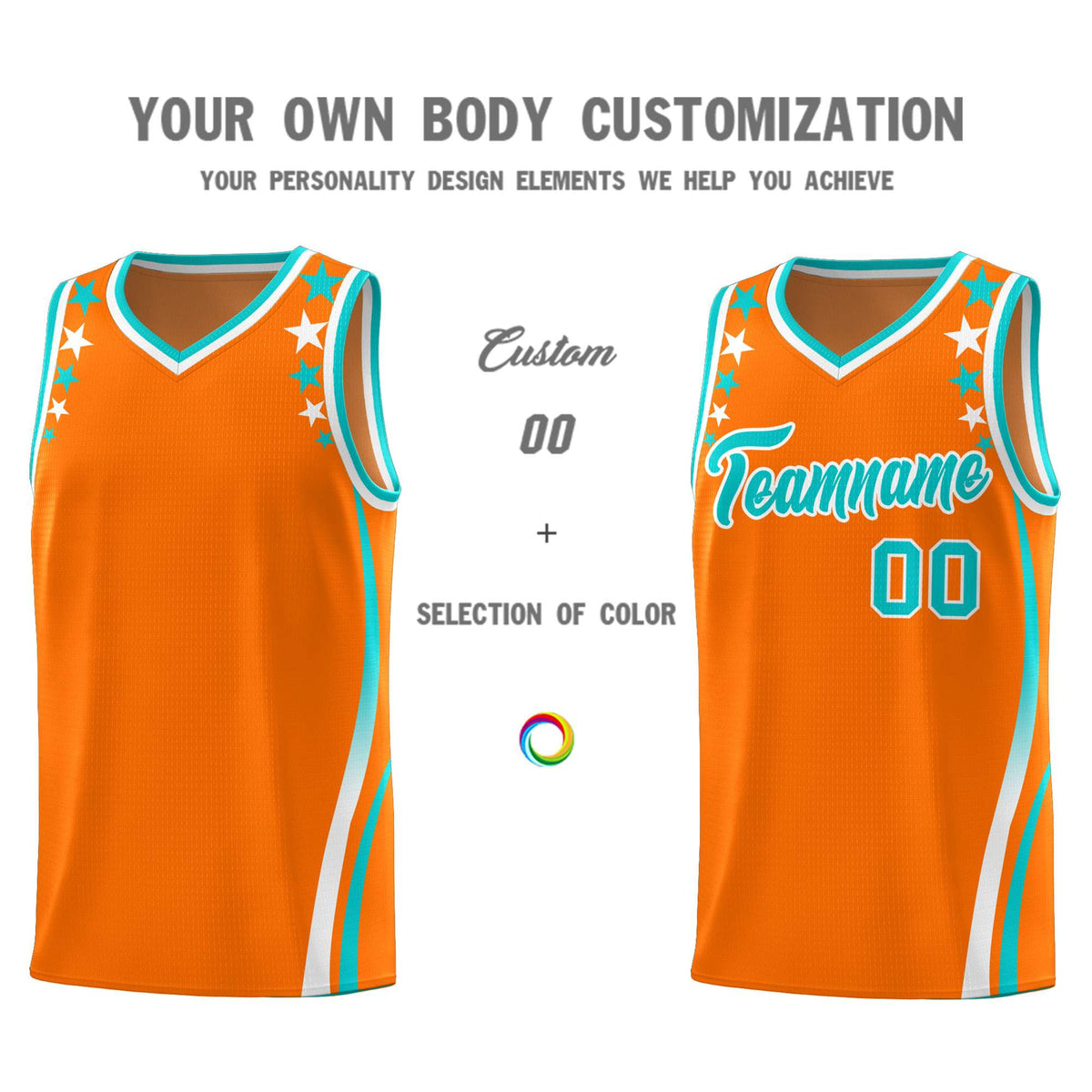 Custom Orange Shoulders Star Pattern Side Color Block Sports Uniform Basketball Jersey