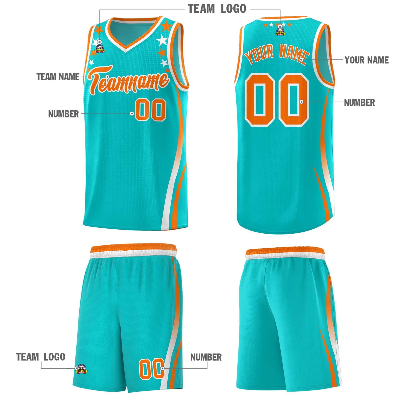 Custom Sky Blue Shoulders Star Pattern Side Color Block Sports Uniform Basketball Jersey